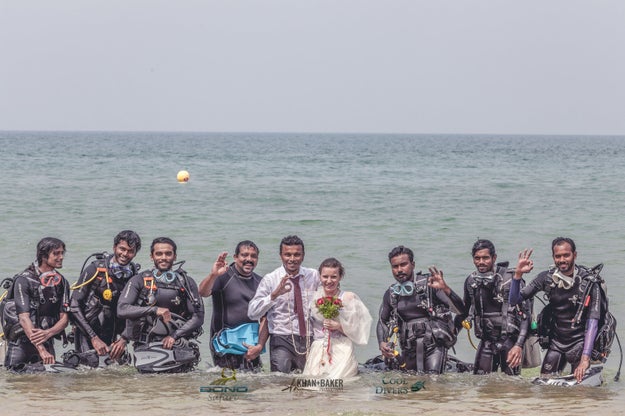 The 90-minute ceremony was attended by the couple's close family and friends, and was organised by Bond Ocean Safari, the company Nikhil works for.